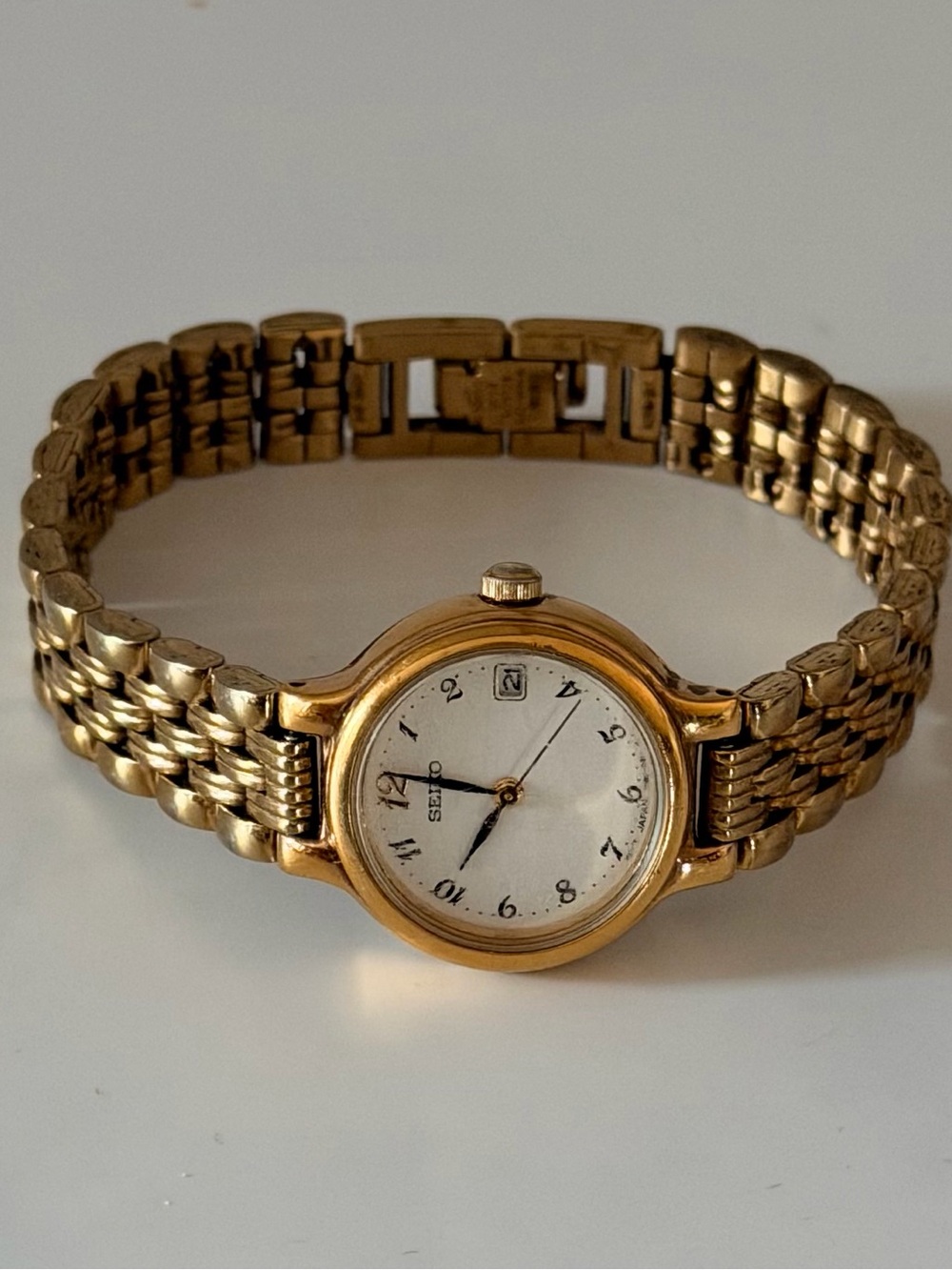 Seiko Gold Tone Watch with Day Date Calendar White Dial - Picture 11 of 14